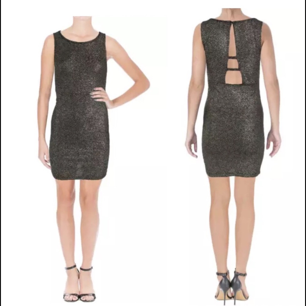 Aqua Gold Metallic Cut Out Body Con Party Dress